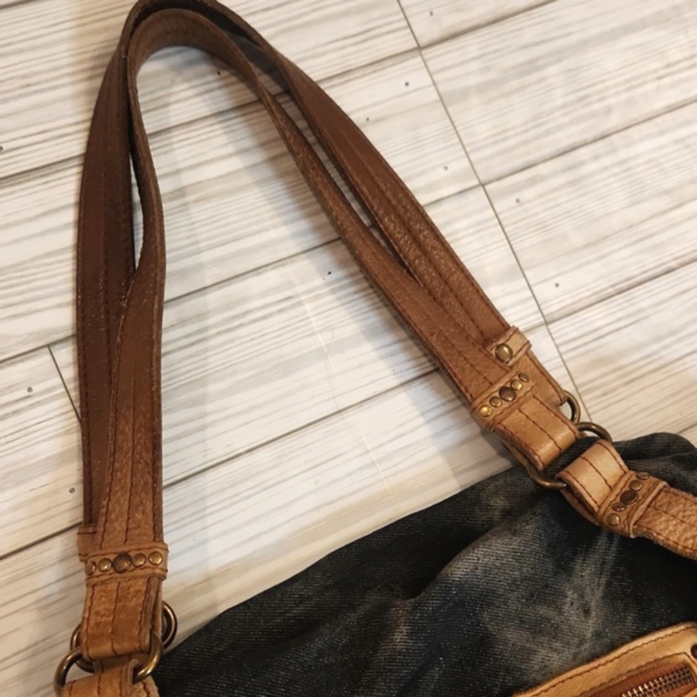 Womens Schuler & Sons Anthropologie gray tie dye & leather shoulder bag. - Picture 8 of 14